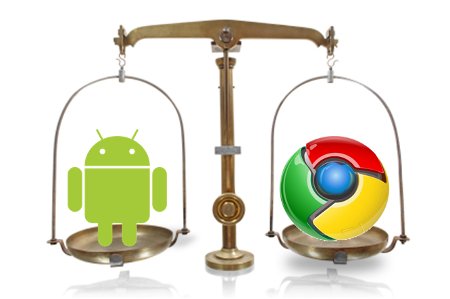 Android vs Chrome logos weighed in the balance